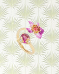 Purple Bauhinia Flower And Faceted Crystal You And Me Adjustable Ring