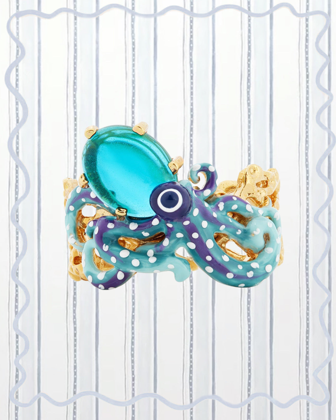 BLUE OCTOPUS AND BLUE CUT CRYSTAL COCKTAIL RING
