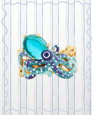 BLUE OCTOPUS AND BLUE CUT CRYSTAL COCKTAIL RING