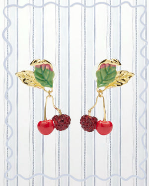 RHINESTONE COVERED CHERRY EARRINGS