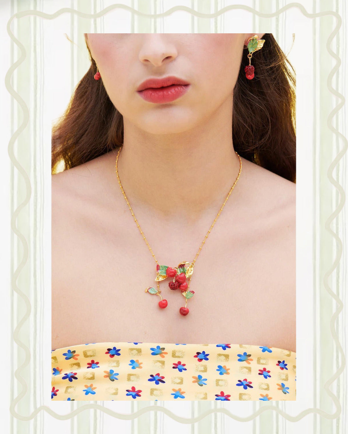CHERRIES AND LEAVES STATEMENT NECKLACE