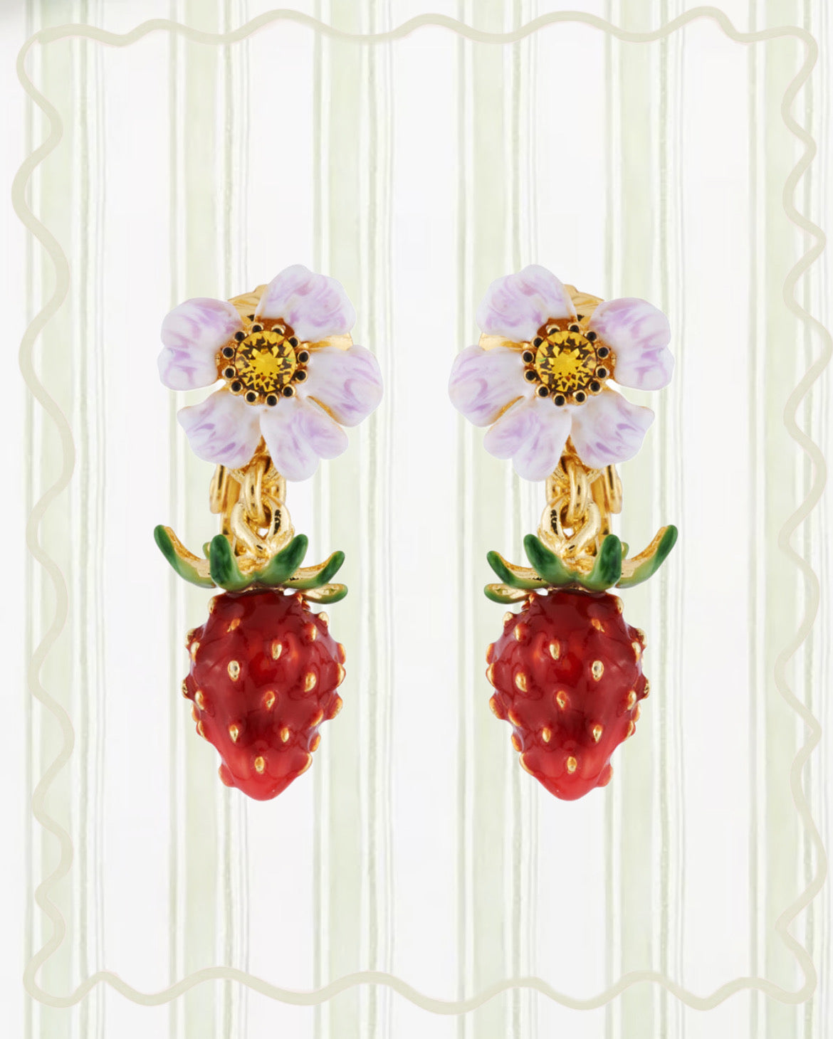 ROYAL GARDENS STRAWBERRY AND WHITE FLOWER EARRINGS￼