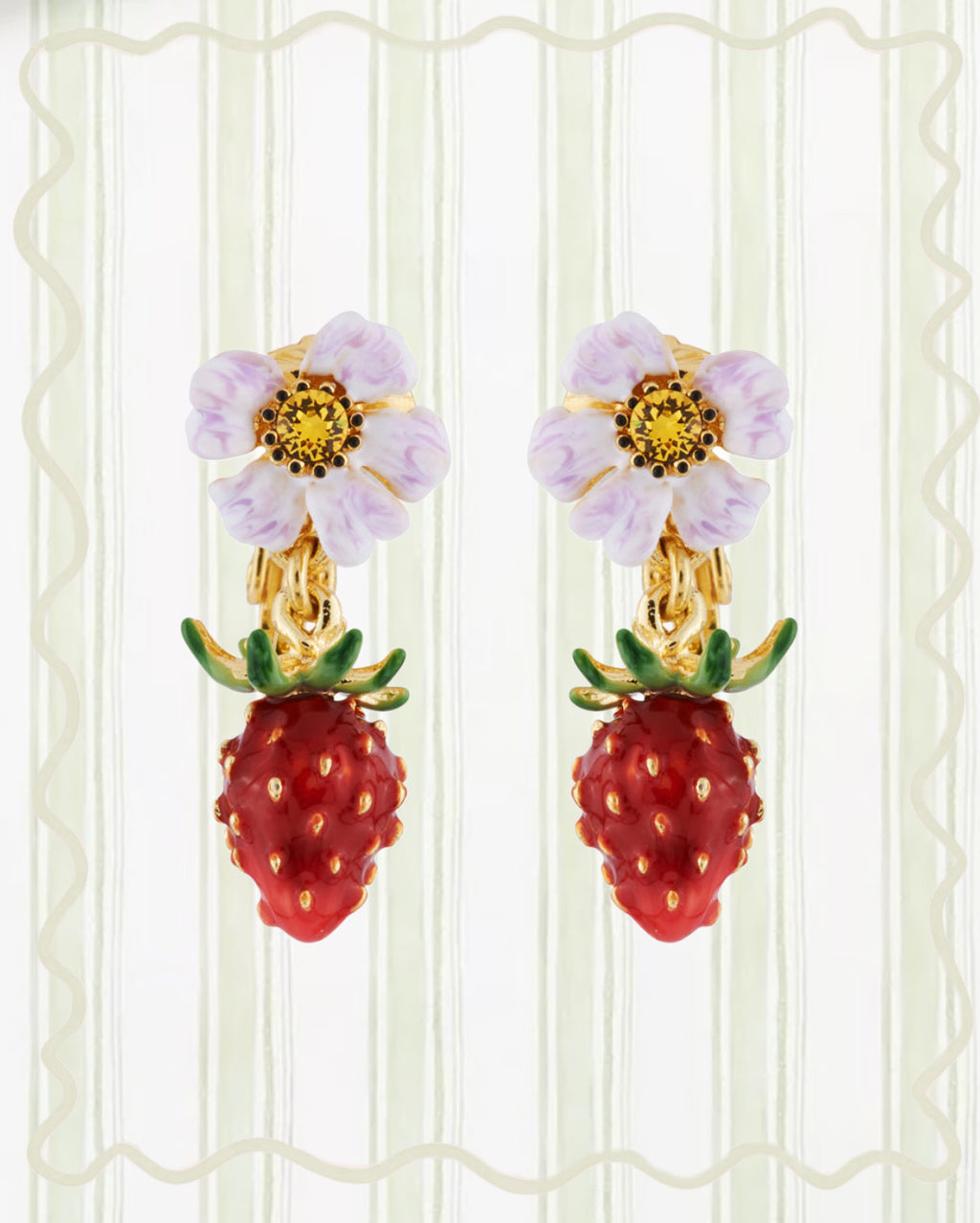 ROYAL GARDENS STRAWBERRY AND WHITE FLOWER EARRINGS￼