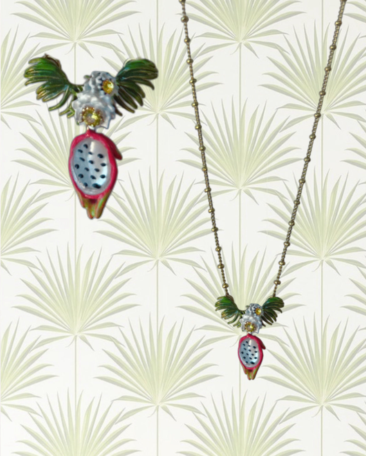 DRAGONFRUIT AND PITAYA FLOWER PENDANT NECKLACE