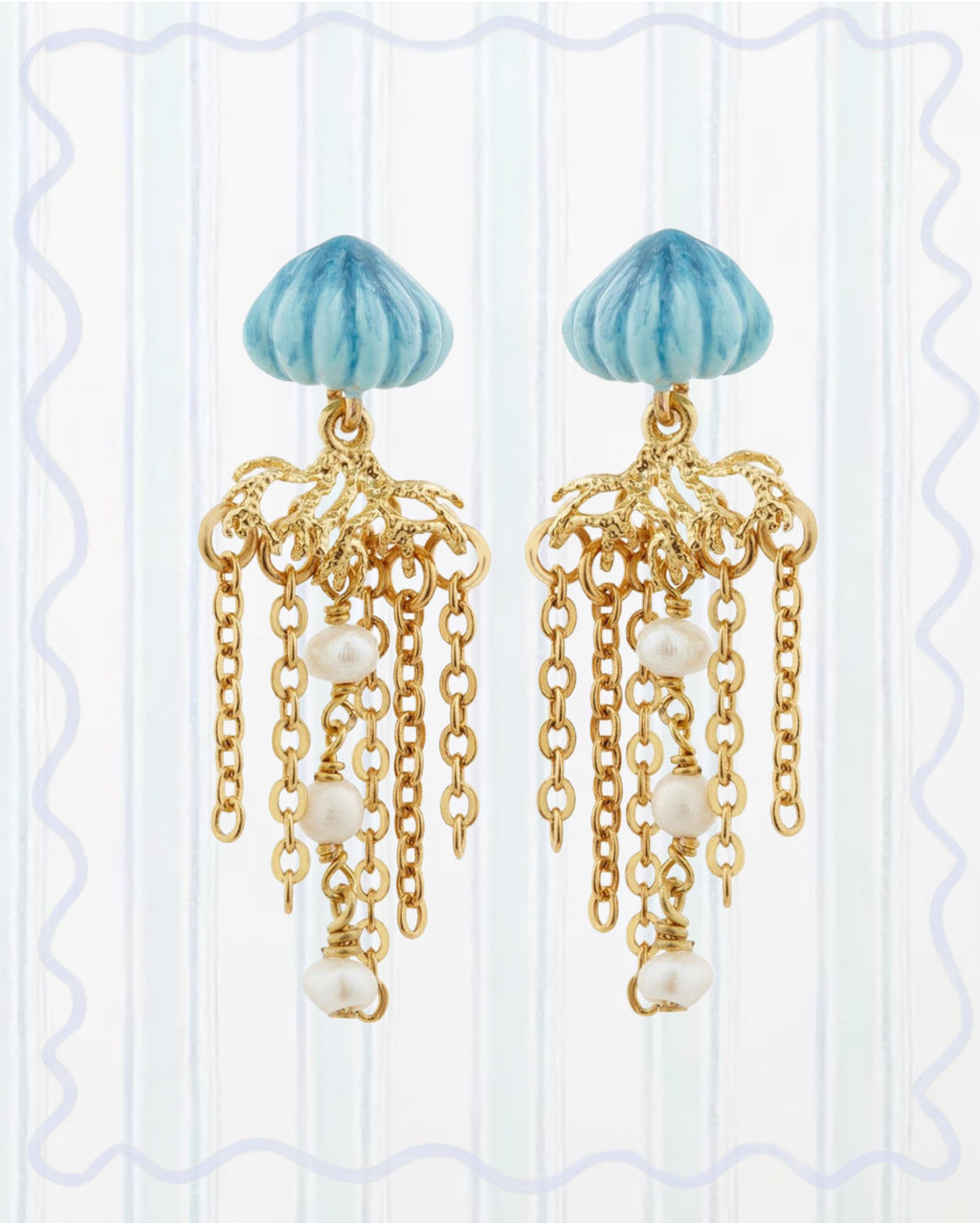 BLUE AND GOLDEN JELLYFISH DANGLING EARRINGS