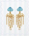 BLUE AND GOLDEN JELLYFISH DANGLING EARRINGS
