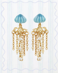 BLUE AND GOLDEN JELLYFISH DANGLING EARRINGS