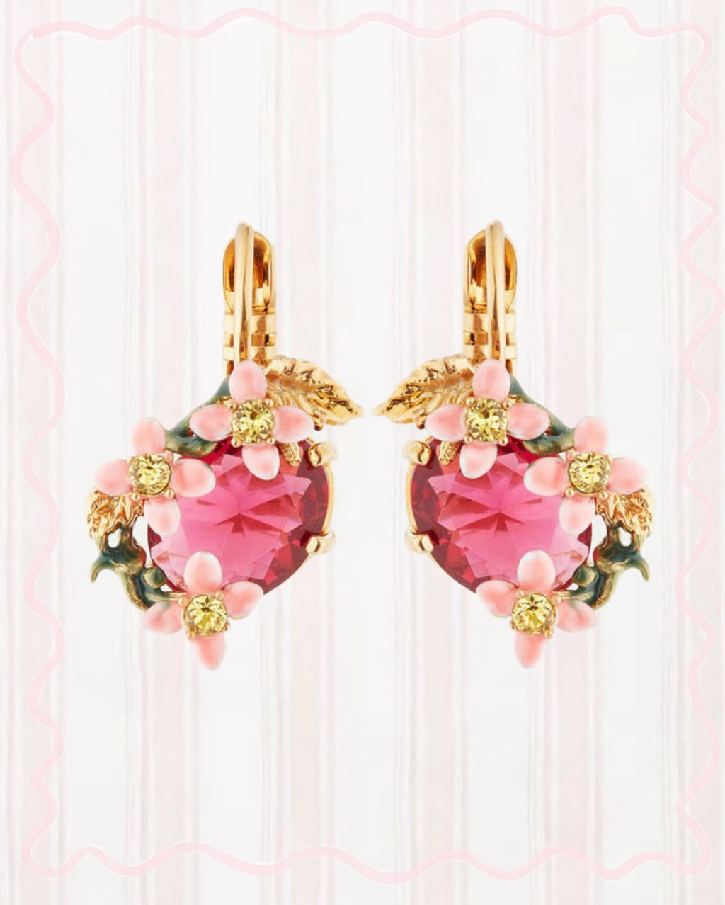 FACETED PEARL AND PINK MONTANA CLEMATIS FLOWER EARRINGS