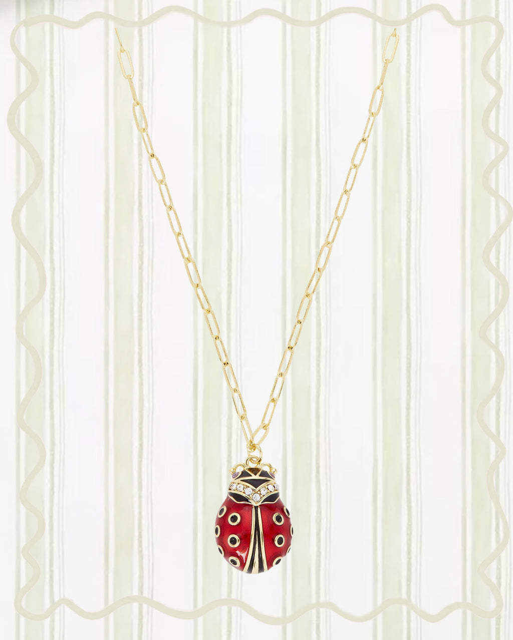 LADYBUG AND RECTANGLE LINK CHAIN NECKLACE