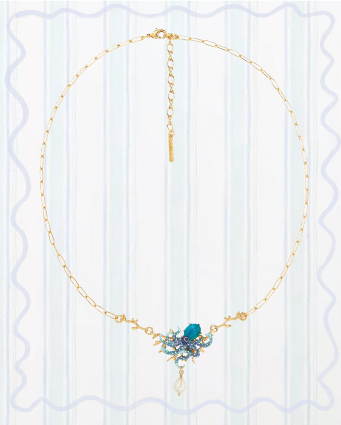BLUE OCTOPUS, BLUE CUT CRYSTAL STONE AND MOTHER OF PEARL BEAD STATEMENT NECKLACE