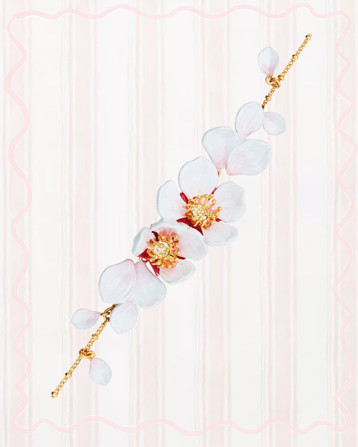 JAPANESE WHITE CHERRY BLOSSOM AND PETALS THIN BRACELET