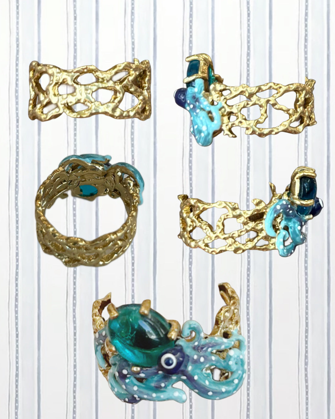 BLUE OCTOPUS AND BLUE CUT CRYSTAL COCKTAIL RING