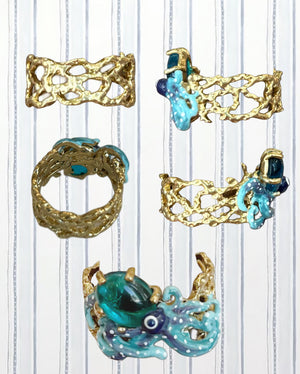 BLUE OCTOPUS AND BLUE CUT CRYSTAL COCKTAIL RING