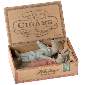 Mom and Dad Mice in Cigar Box